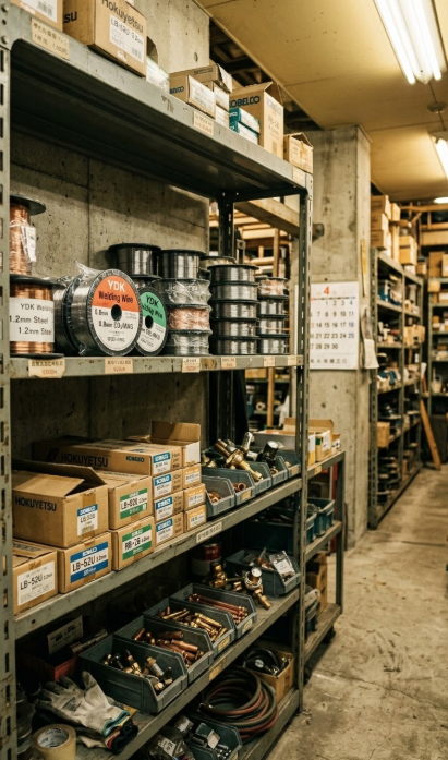 商品が並ぶ倉庫の棚